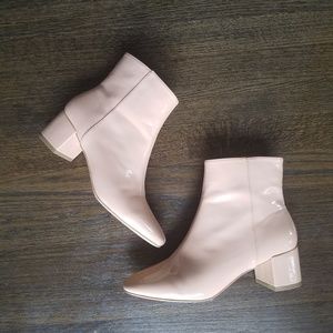 Patent faux leather booties
